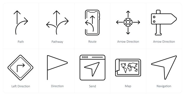 A set of 10 Navigation icons as path path way route