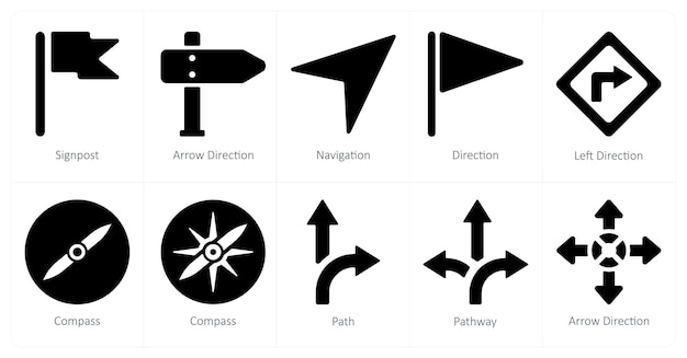 A set of 10 Navigation icons as signpost arrow direction navigation