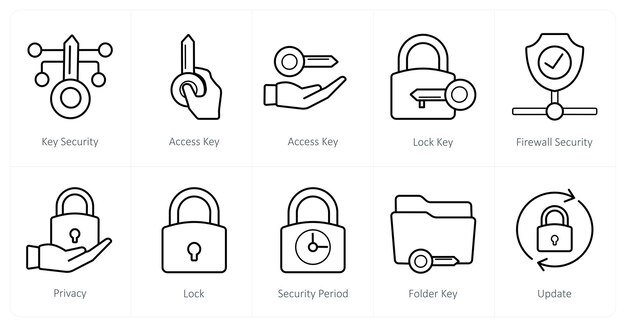 A set of 10 Security icons as key security access key lock key