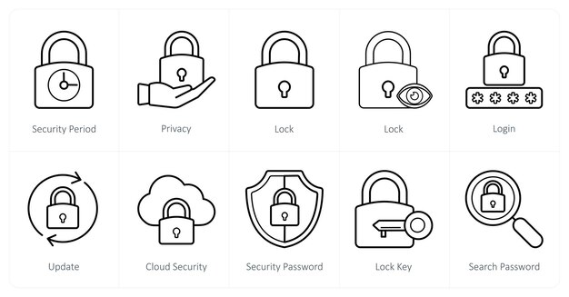 A set of 10 Security icons as security period privacy lock