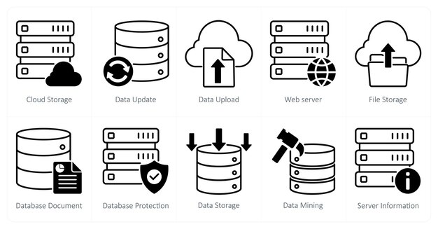 a set of 10 seo icons as cloud storage data update data upload