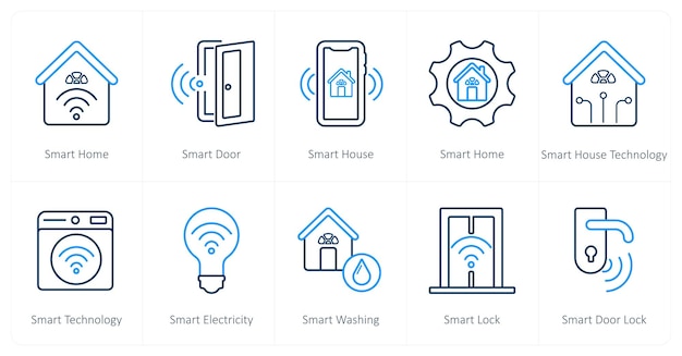 A set of 10 Smart Home icons as smart home smart door smart house