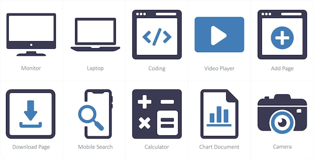 a set of 10 ui icons as monitor laptop coding