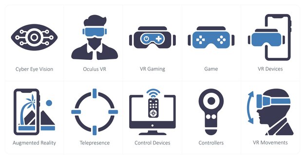 A set of 10 Virtual Reality icons as cyber eye vision oculus vr vr gaming
