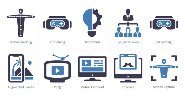 A set of 10 Virtual Reality icons as motion tracking vr gaming innovation