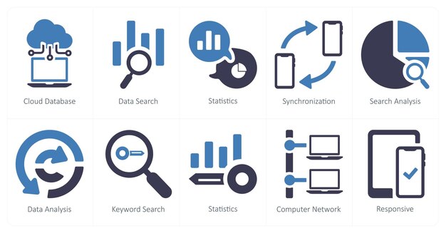A set of 10 web marketing icons as cloud database data search statistics