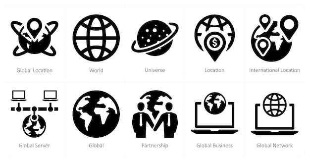 A set of 10 web marketing icons as global location world universe
