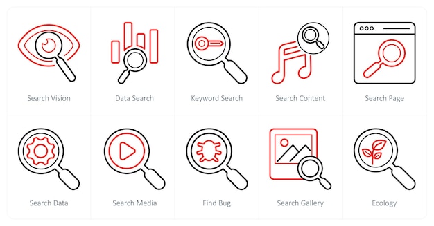 A set of 10 web marketing icons as search vision data search keyword search