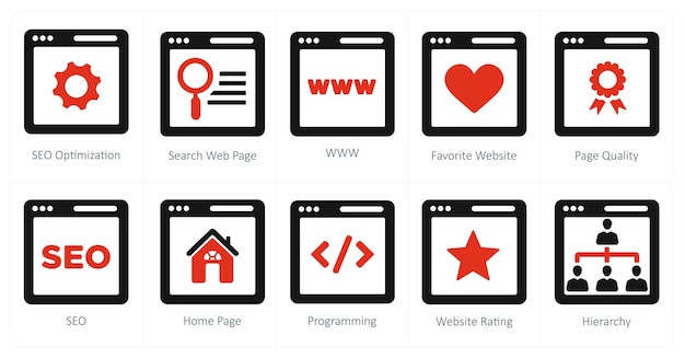 A set of 10 web marketing icons as seo optimization search webpage www