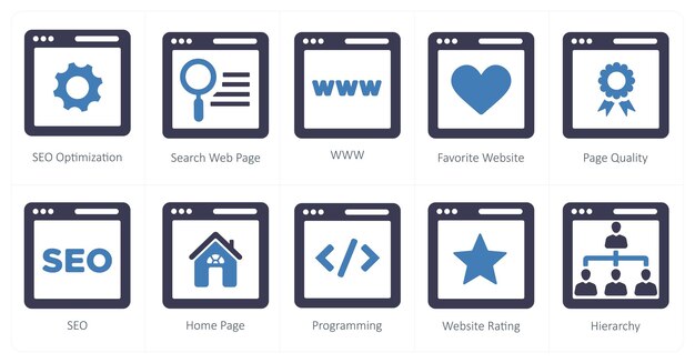 A set of 10 web marketing icons as seo optimization search webpage www