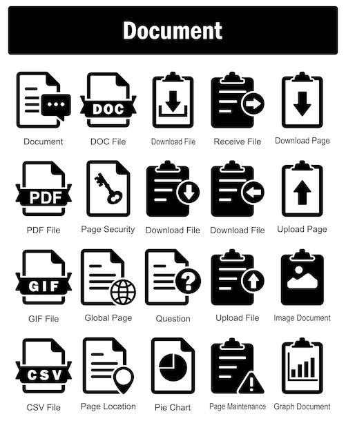 A set of 20 Document icons as document doc file download file