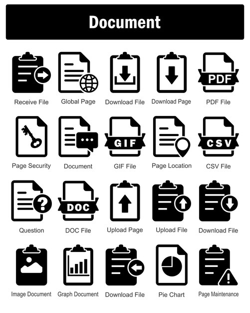 A set of 20 Document icons as receive file global page download file