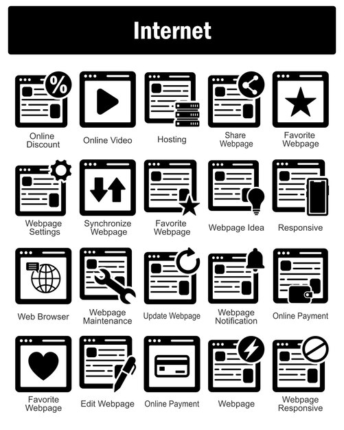 A set of 20 Internet icons as online discount online video hosting