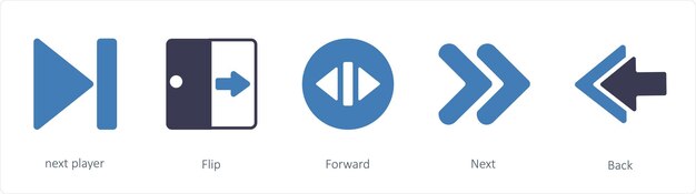 A set of 5 Arrows icons such as next player Flip Forward