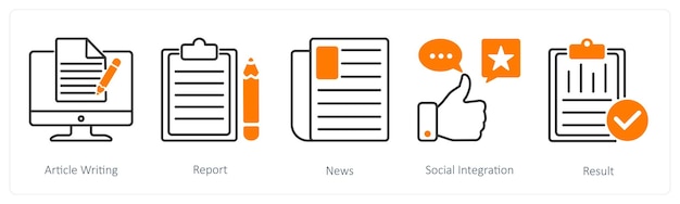 A set of 5 Business and Office icons as article writing report news