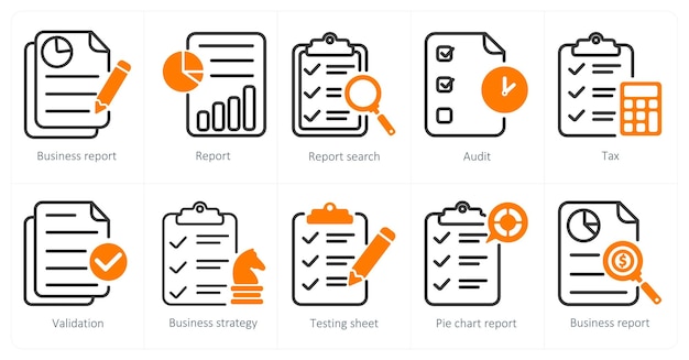 A set of 5 business and seo icons as business report report report search