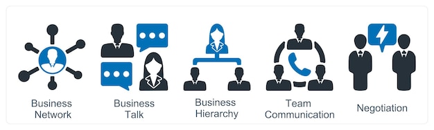 a set of 5 business icons as business network business talk business hierarchy