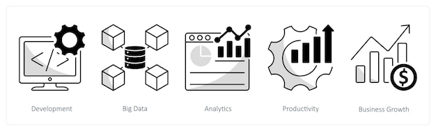 A set of 5 business icons as development big data analytics