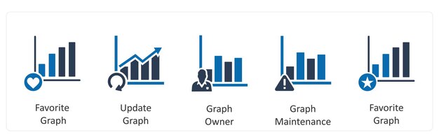 a set of 5 business icons as favorite graph update graph graph owner