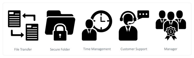 A set of 5 business icons as file transfer secure folder time management