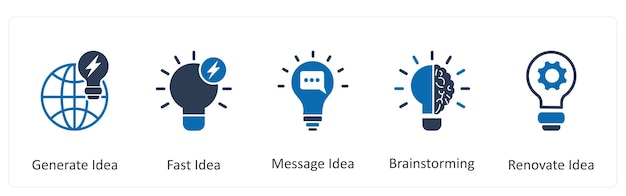 A set of 5 business icons as generate idea fast idea message idea