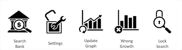 A set of 5 business icons as global security bank locker lock security