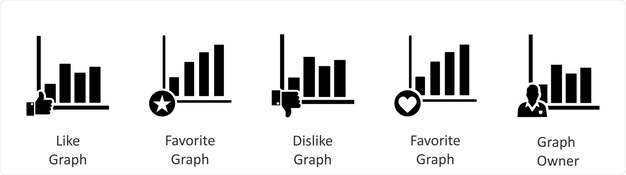 a set of 5 business icons as like graph favorite graph dislike graph