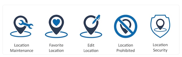 A set of 5 Business icons as location maintenance favorite location edit location