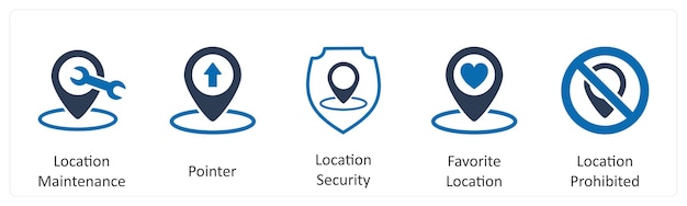 A set of 5 Business icons as location maintenance pointer location security