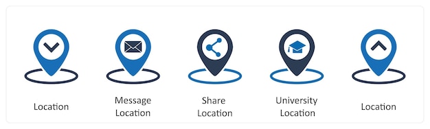 A set of 5 Business icons as location message location share location