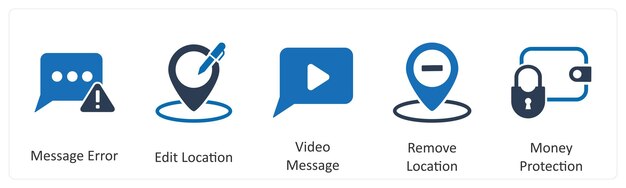 A set of 5 Business icons as message error edit location video message