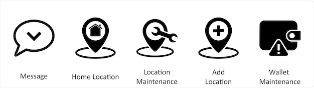 A set of 5 Business icons as message home location location maintenance