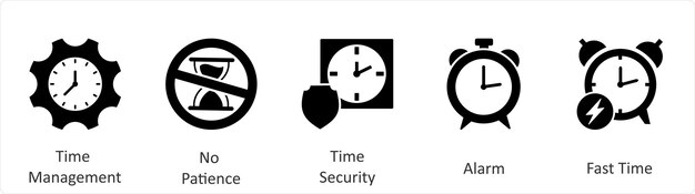 A set of 5 business icons as time management no patience time security