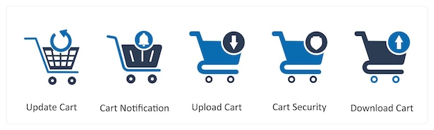 A set of 5 Business icons as update cart cart notification upload cart