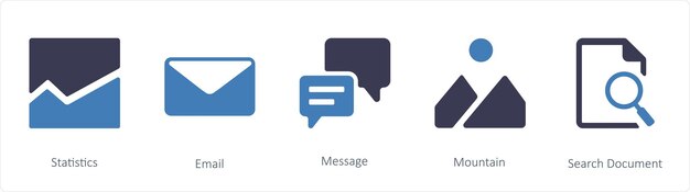 A set of 5 business icons such as statistics email and message