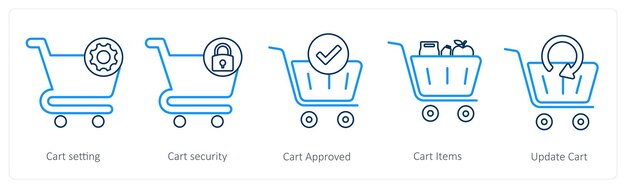 a set of 5 cart icons as cart setting cart security cart approved