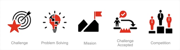 A set of 5 Challenge icons as challenge problem solving mission