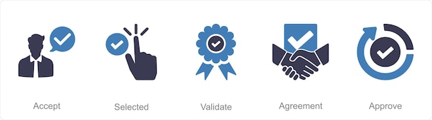 A set of 5 Checkmark icons as accept selected validate