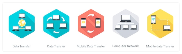 A set of 5 Communication icons as data transfer mobile data transfer computer network