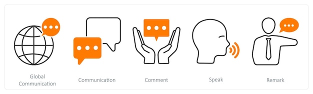 A set of 5 communication icons as global communication communication comment