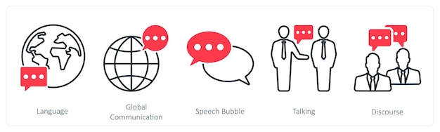 A set of 5 communication icons as language global communication speech bubble