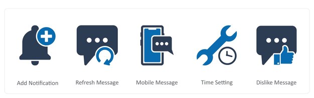 a set of 5 contact icons as add notification refresh message mobile message