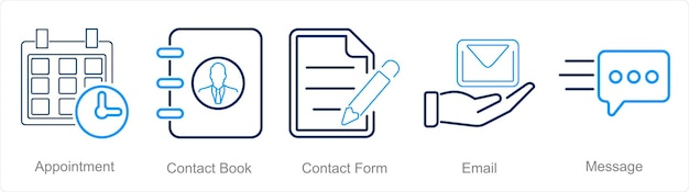 A set of 5 Contact icons as appointment contact book contact form