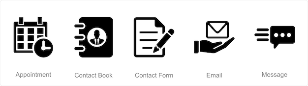 A set of 5 Contact icons as appointment contact book contact form