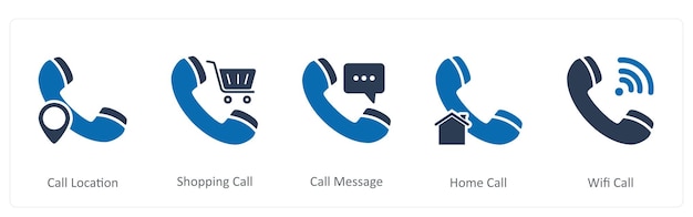 A set of 5 Contact icons as call location shopping call call message
