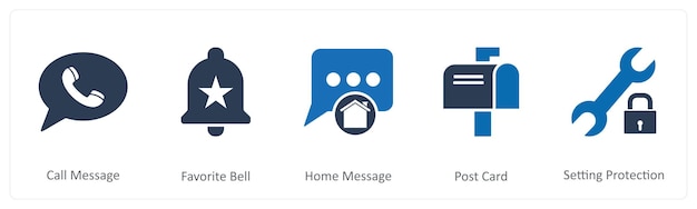 A set of 5 Contact icons as call message favorite bell home message