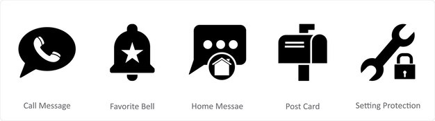 A set of 5 Contact icons as call message favorite bell home message