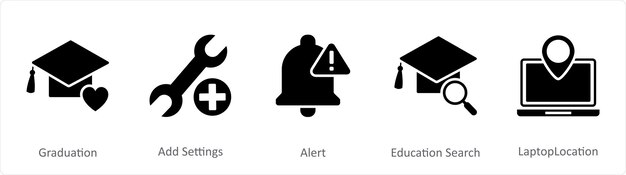 A set of 5 Contact icons as graduation add settings alert