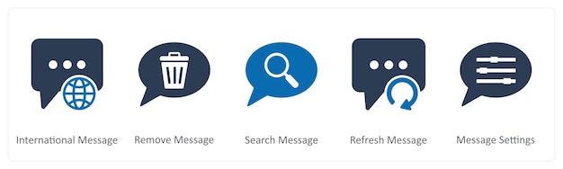 A set of 5 Contact icons as international message remove message search message