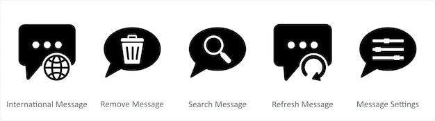 A set of 5 Contact icons as international message remove message search message